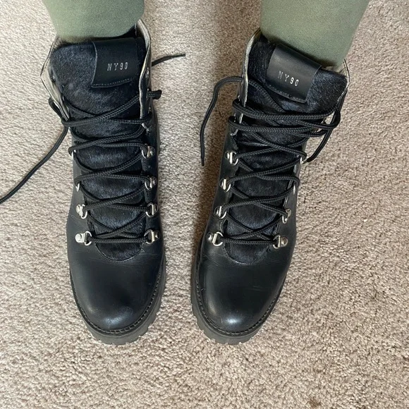 Leather and fur lug sole lace up booties - Picture 3 of 5